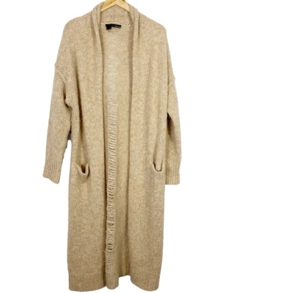 360 Sweater Italian Yarn Alpaca Wool Duster Cardigan Tan Large - Picture 2 of 10